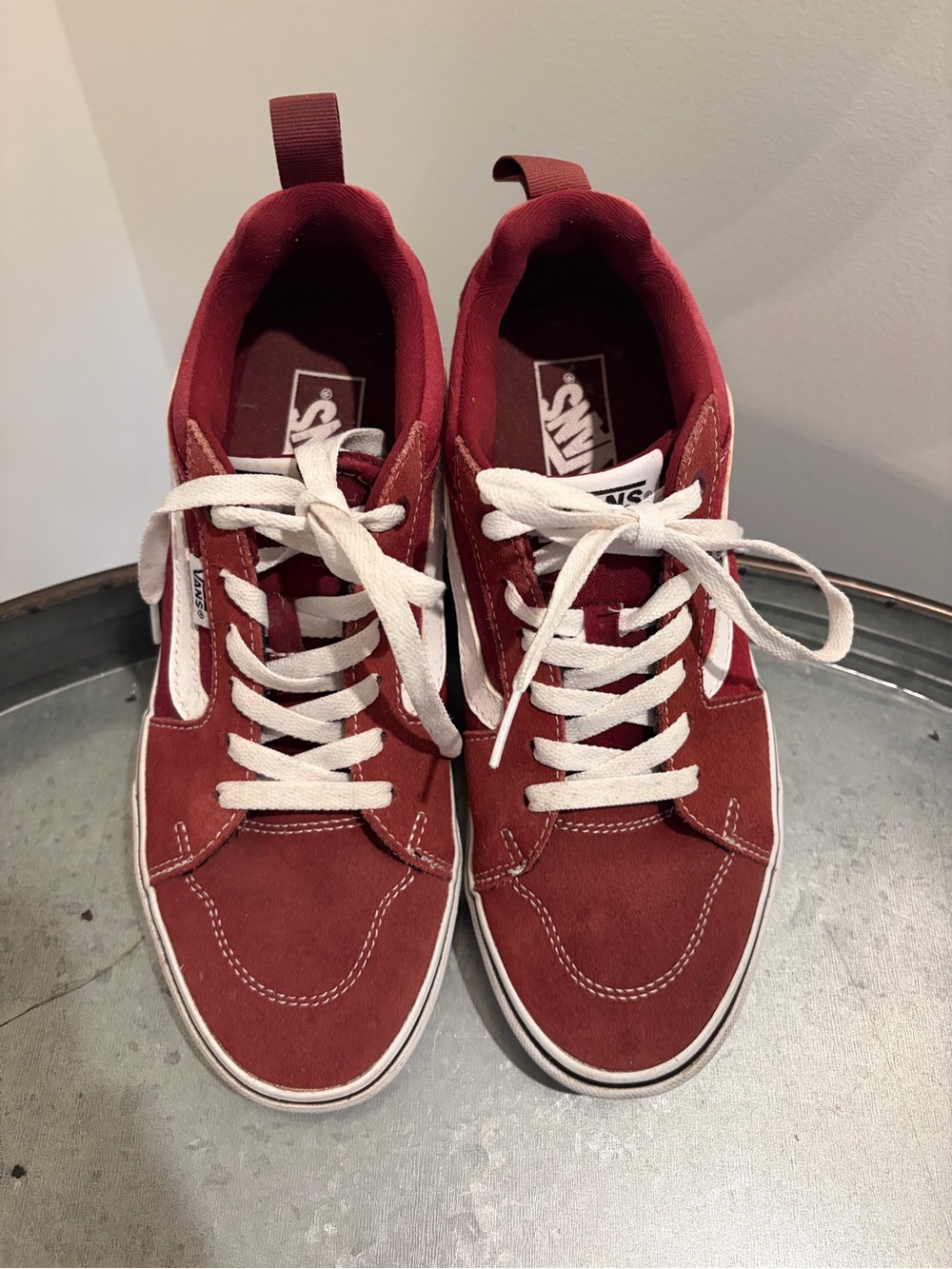 Vans Low-Top Skate Sneakers in Burgundy with White Accents